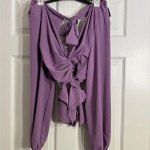 Nasty Gal Purple Tie-Front Long Sleeve Blouse